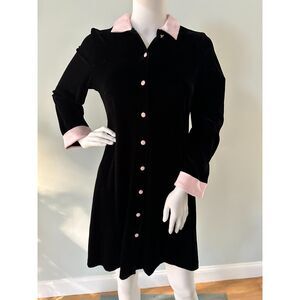 90s Vintage Ronni Nicole Kidz Black Velvet Dress Satin Pink Trim size 16